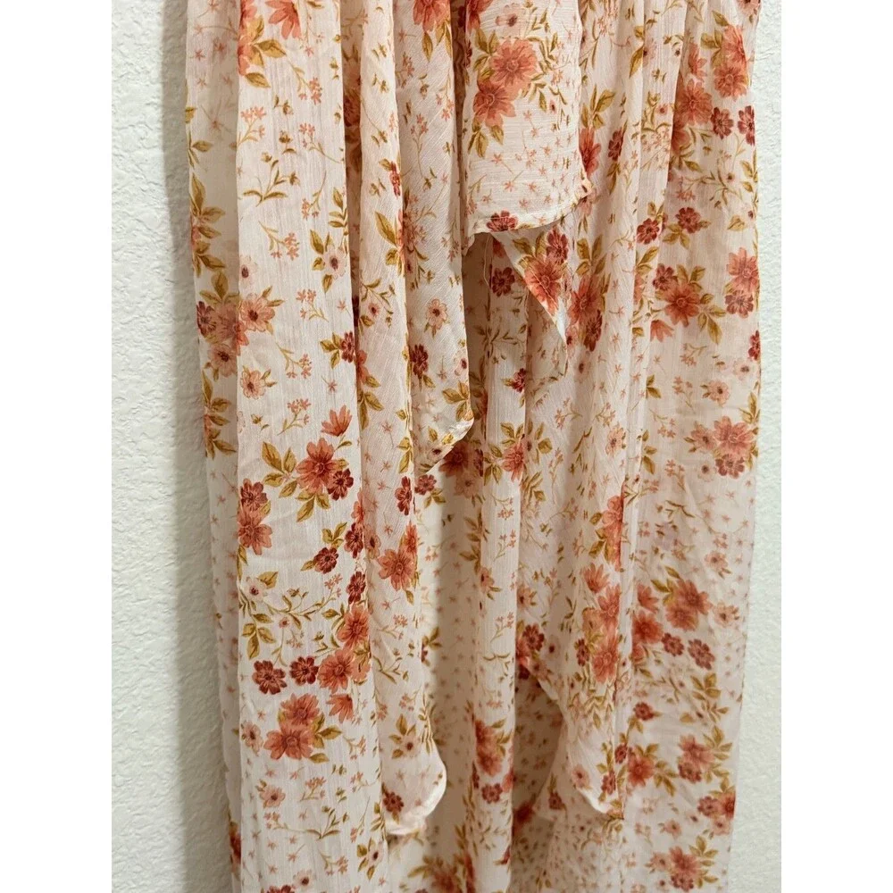 Toby and Olive Floral High Low Maxi Boho Cottage Core Sheer dress L